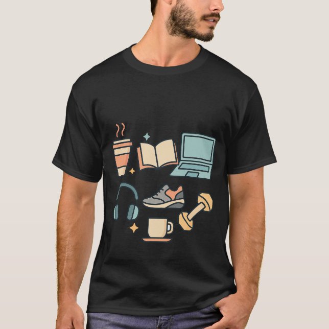 Camiseta Café, estudo, Malhação e trabalho - Estilo de vida (Frente)