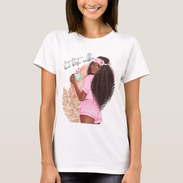 Camiseta Café Falso Brilho Cabelo Rosa Rosa   (Frente)