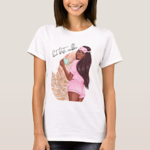 Camiseta Café Falso Brilho Menina Cabelo Vermelho Marrom Ro