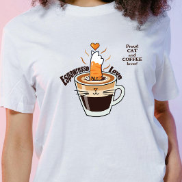 Camiseta Café Fofo e Amante de Gato Engraçado Estilo Rústic