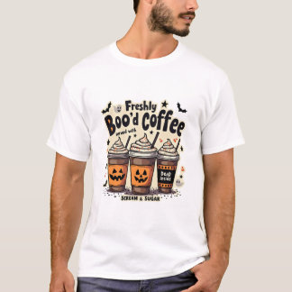 Camiseta Café Fresco Halloween Arte de Latte de Abóbora