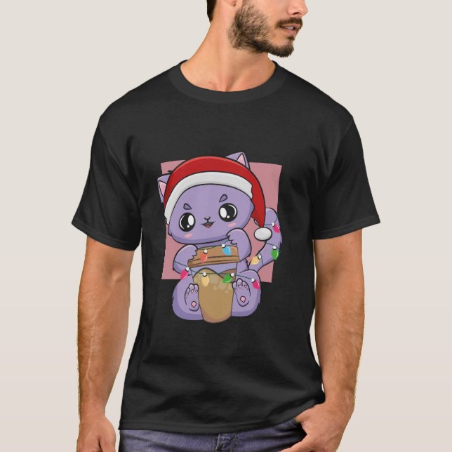 Camiseta Café Gatinho Anime Chibi Neko Fúcil Natal (Frente)