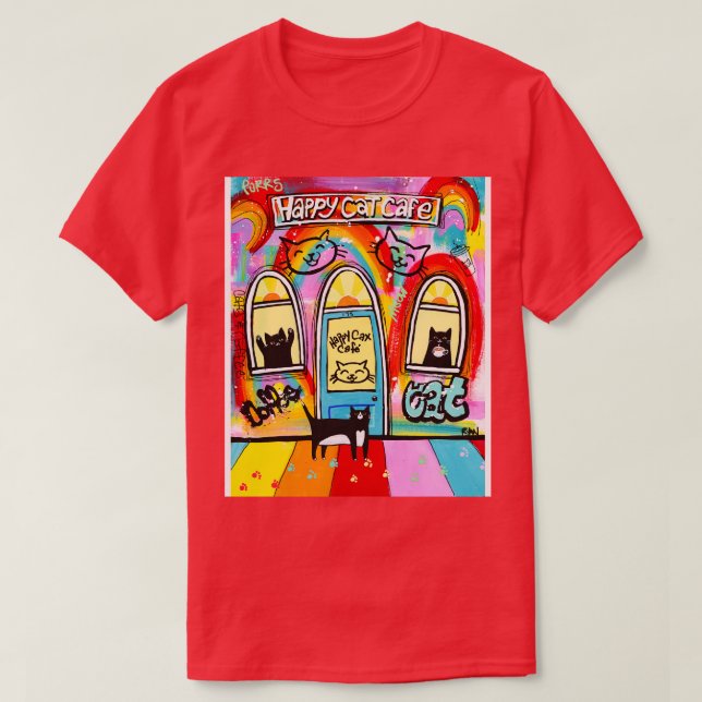 Camiseta Café Gato Feliz (Frente do Design)