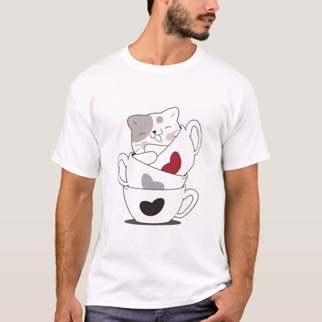 Camiseta Café, gatos, (Frente)