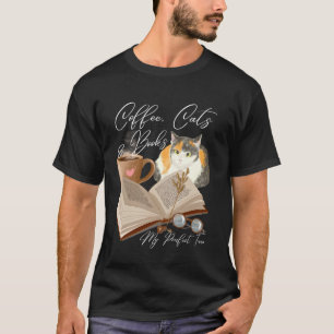 Camiseta Café, Gatos e Livros Meu Trio Perfeito Café Gato