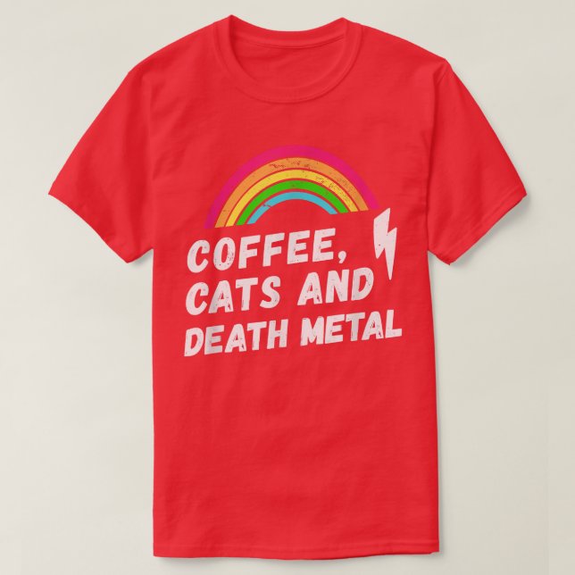 Camiseta Café, Gatos e Metal Mortal, Arco-Íris (Frente do Design)