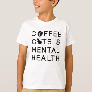 Camiseta Café Gatos Saúde Mental Café Bebida Anxina
