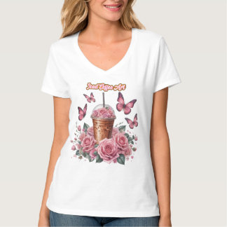 Camiseta café gelado com T-Shirt rosa rosas