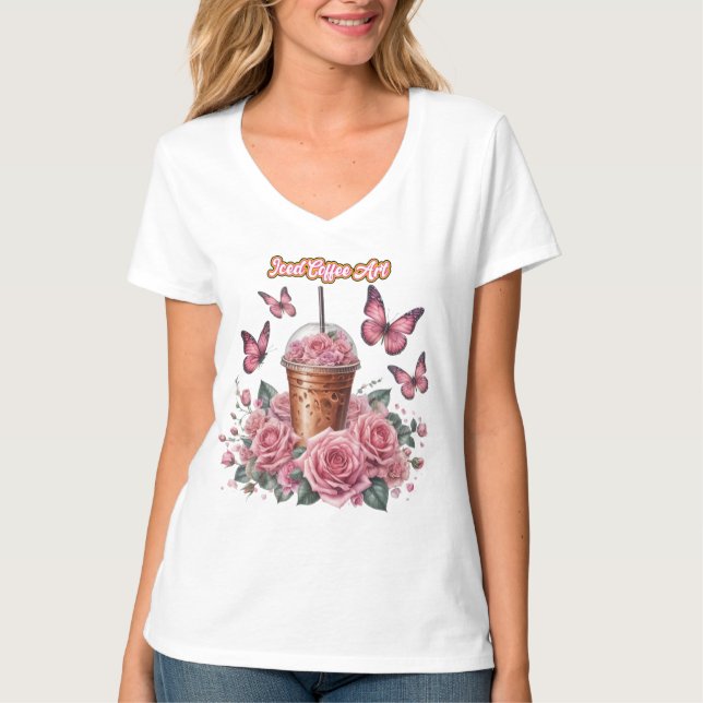 Camiseta café gelado com T-Shirt rosa rosas (Frente)