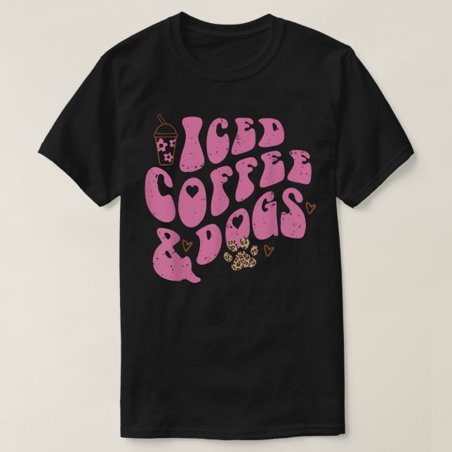 Camiseta Café gelado e cachorros retro-pata-leopardo amante (Frente do Design)