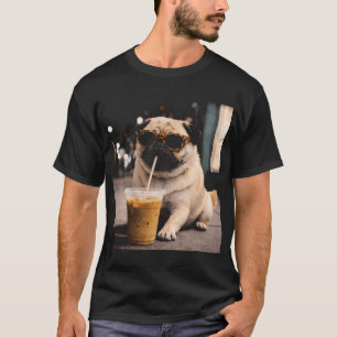 Camiseta Café Gelado Engraçado Pug, Amante de Café de Cacho