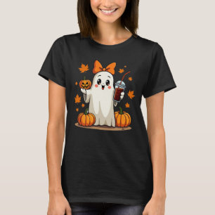 Camiseta Café Ghost Pumpkin Bonito Queda Vibes no Halloween