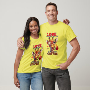 Camiseta Café girafa de café engraçada arte de palavra