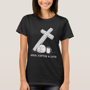 Camiseta Café Jesus Gatos Engraçado Design Fofo Amantes de
