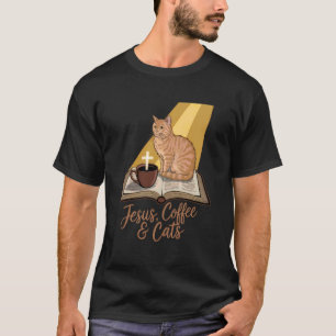 Camiseta Café Jesus Gatos Engraçado Design Fofo Amantes de