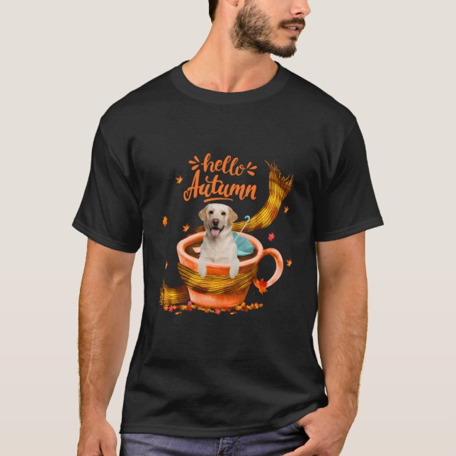 Camiseta Café Labrador Bonito Alô Outono (Frente)