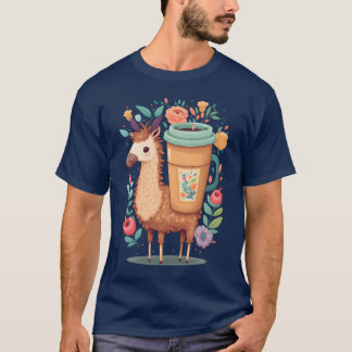 Camiseta Café Lama Kawaii Amigos Florais Anime