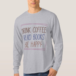 Camiseta Café Livros Felicidade Longa Folga Teto