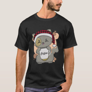 Camiseta Café Mata de Gato Kawaii Neko Kitten Natal