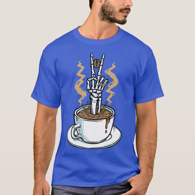 Camiseta Café Me Traz Mão De Esqueleto De Café Engraçado De (Frente)