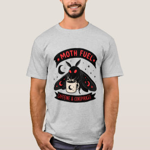 Camiseta Café Mothman Combustível de Mariposa Cafeína e Con