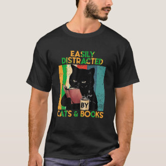Camiseta Café Negra Bebida Com Gato Facilmente Distraído Po