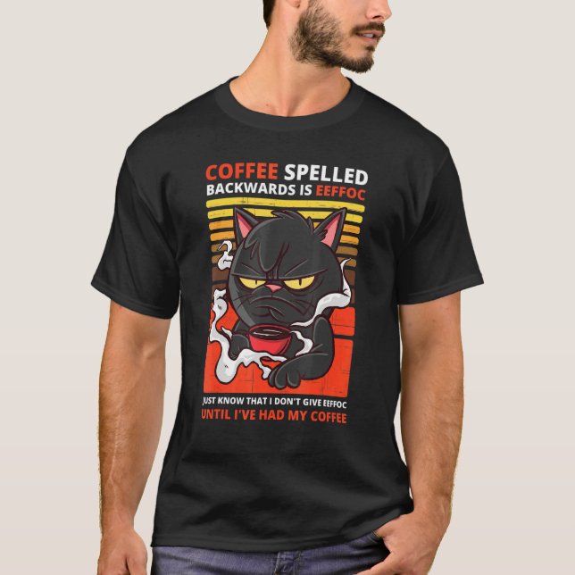 Camiseta Café Ortografado Para Trás É Bebida Gata Preta Eef (Frente)