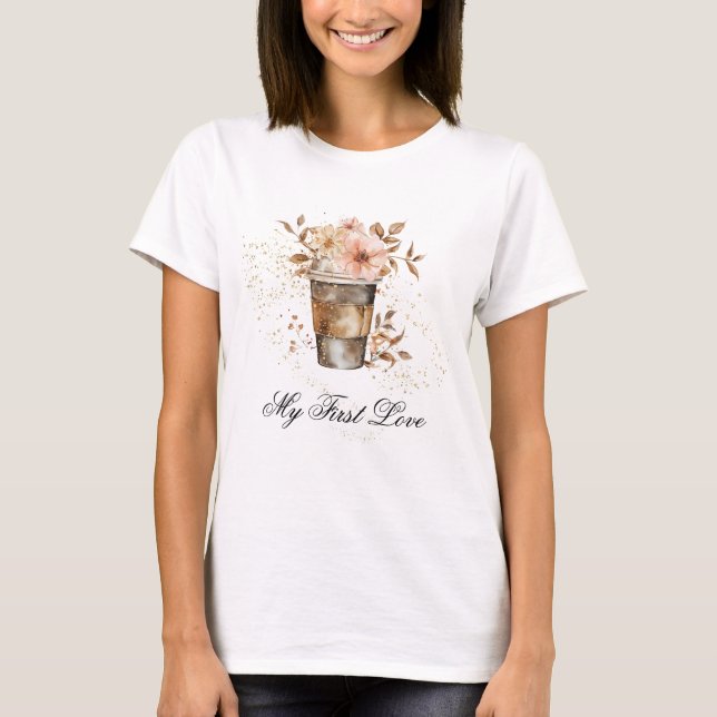 Camiseta *~* Café para ir ao meu primeiro amor Pastel Pink  (Frente)