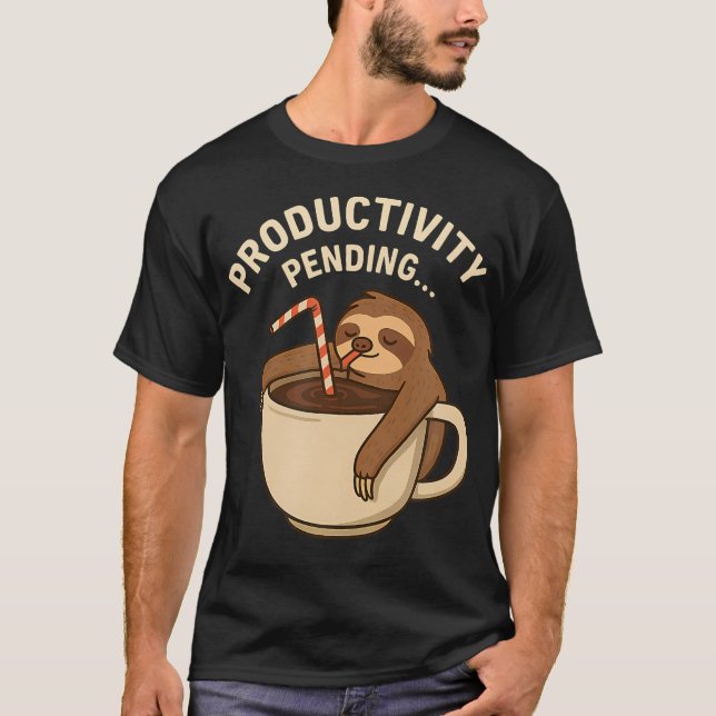 Camiseta Café Preguiça Produtividade Pendente Engraçado (Frente)