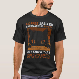 Camiseta Café Preto Escrito ao Contrário é Eeffoc Gato Vint