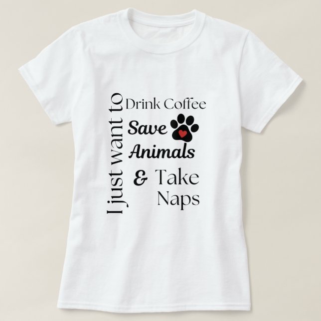 Camiseta Café salvar animais tira soneca (Frente do Design)