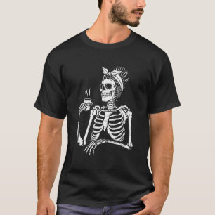 Camiseta Café Skeleton Com Design de Cabelo Mensal
