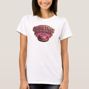 CAMISETA CAFÉ ÚNICO PRIMEIRO ENTÃO COMPOSIÇÃO ARTÍSTICA DA
