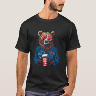 Camiseta Café Urso Grizzly Patriótico Eleição Vermelho Bran