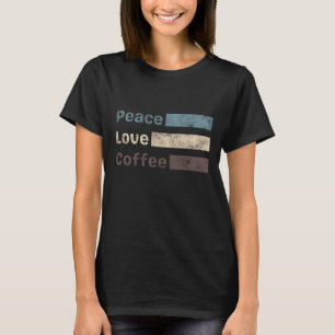 Camiseta café vintage texto colorido paz amor café