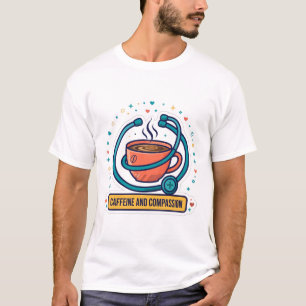 Camiseta Cafeína e Compaixão Enfermeira Café Estetoscópio