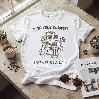 Camiseta Cafeína & Sonecas Gato Antigo Amante de Café