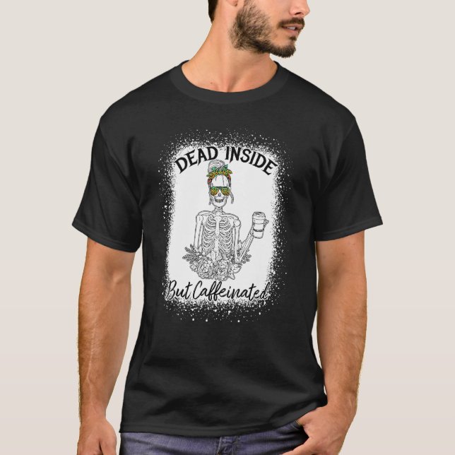 Camiseta Cafeinado Skeleton Halloween, Bebendo de café (Frente)