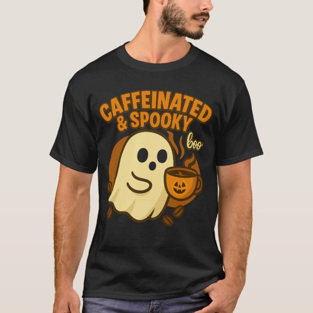 Camiseta Caffeinated & Spooky Halloween Coffee Ghost (Frente)