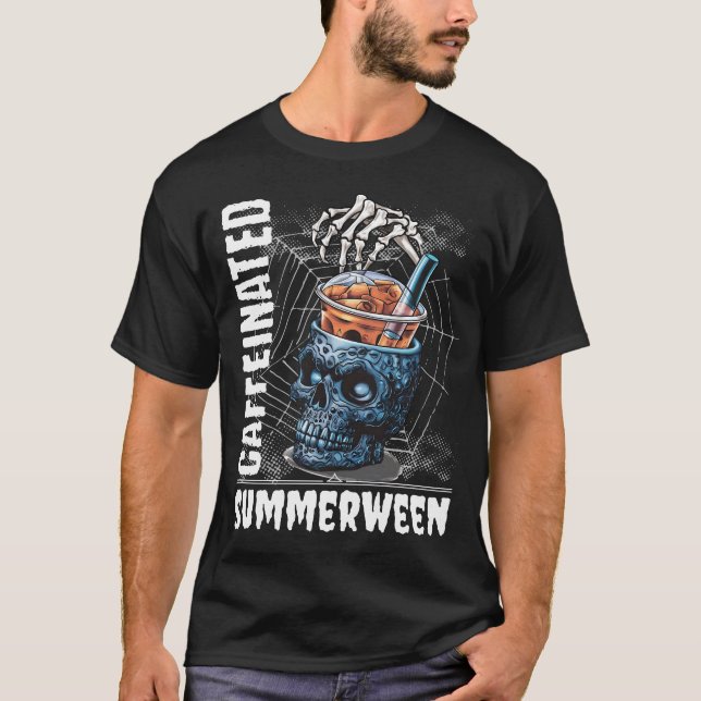 Camiseta Caffeinated Summerween Skeleton Coffee Halloween (Frente)