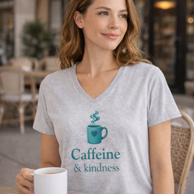 Camiseta Caffeine & Kindness Teal Coffee light grey T-Shirt (Criador carregado)