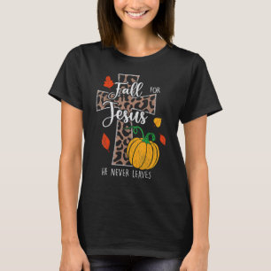 Camiseta Cair Por Jesus Ele Nunca Deixa Abóbora Dia de Ação