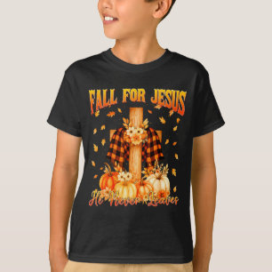 Camiseta Cair Por Jesus Ele Nunca Deixa Outono Cristão Me