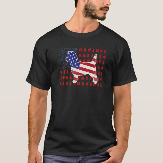 Camiseta Cairn Terrier American Flag 4 De Julho Para Homens (Frente)