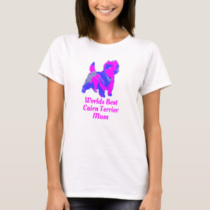Camiseta Cairn Terrier Dog Mãe Rosa e Azul Silhueta