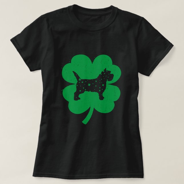 Camiseta Cairn Terrier Lover Irish Shamrock Leaf Rua Patrão (Frente do Design)