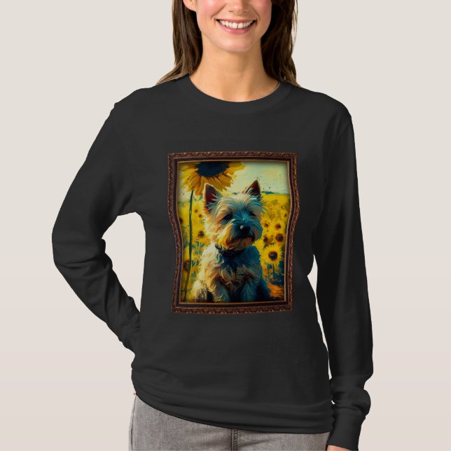 Camiseta Cairn Terrier Painting Sunflower Flower Mom Women  (Frente)