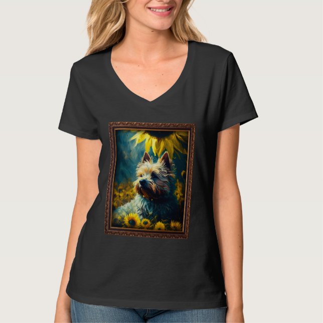 Camiseta Cairn Terrier Painting Sunflower Flower Mom Women  (Frente)