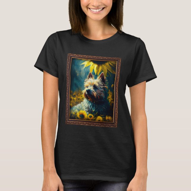Camiseta Cairn Terrier Painting Sunflower Flower Mom Women  (Frente)