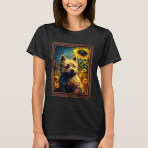 Camiseta Cairn Terrier Pintando Flor de Girassol Mãe Mulher